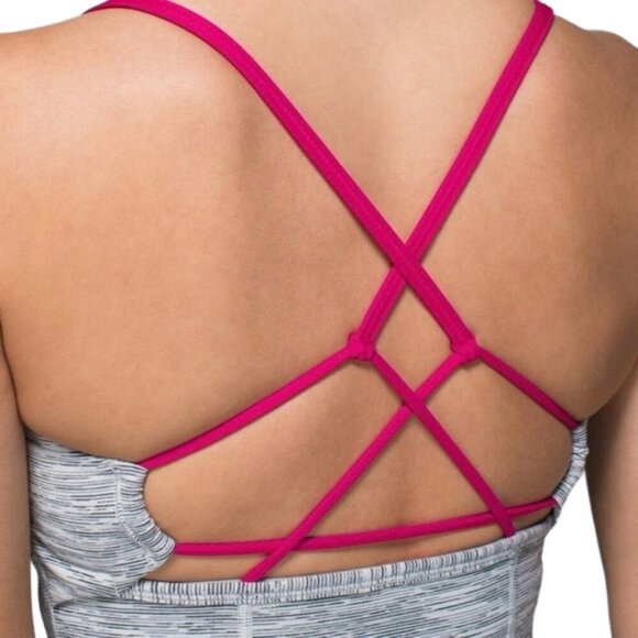 NWT Lululemon Warrior Strappy Back Tank Top Grey, White, Pink Luon Fabric Size 4 - Picture 7 of 11
